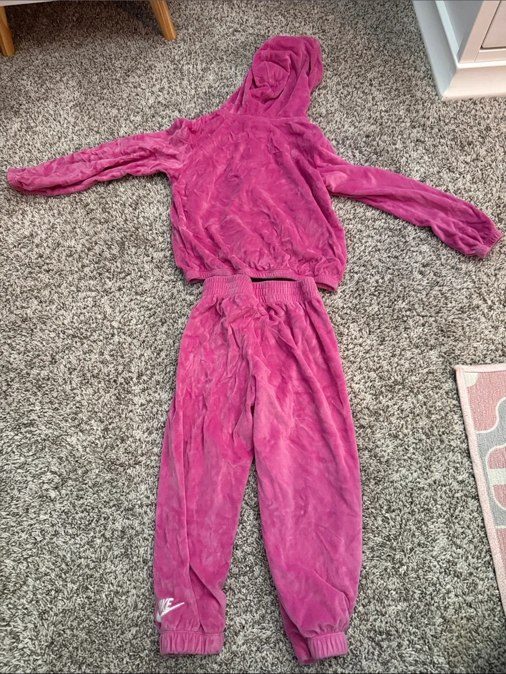 Nike Girls Magenta Velour Hoodie & Joggers Set
